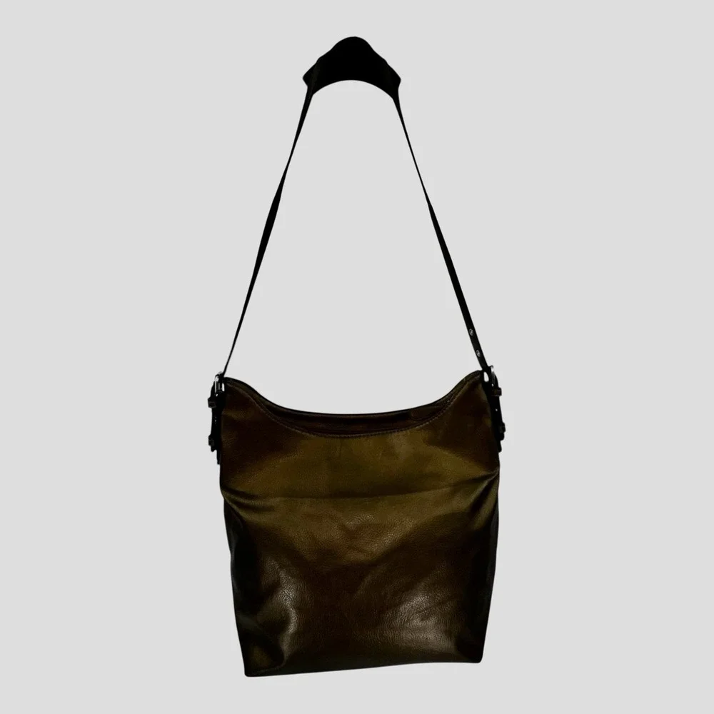 Jaclyn Smith Thread Stitch Detail Purse Strap Brown Bronze Faux Leather Bag